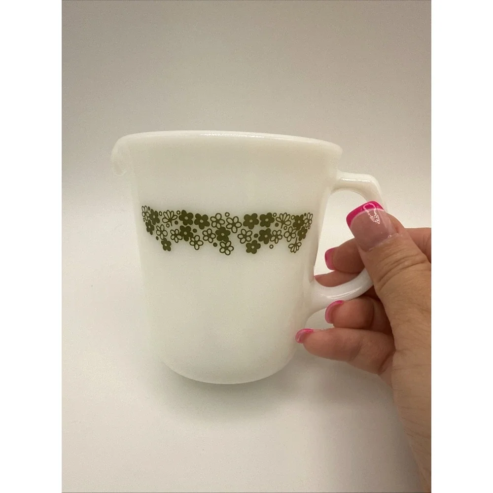 Pyrex Milk White Creamer Spring Blossom Green Crazy Daisy Design Vintage MCM